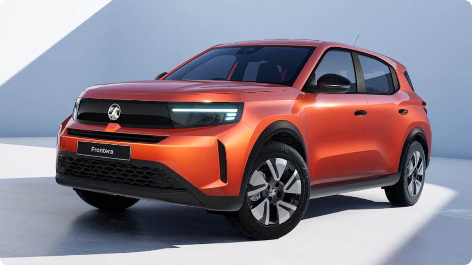 Front and Left side view of an orange Vauxhall Frontera Design